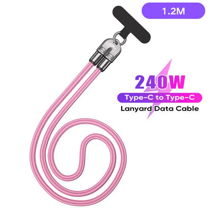 Joytutus 240W USB-C Fast Charging Phone Lanyard 7Mm Nylon Crossbody Wrist Strap for Iphone 16/15 Samsung Pixel Heavy-Duty Braided Cable 4Ft Length 3-In-1 Multifunctional Data Sync & Hands-Free Carry
