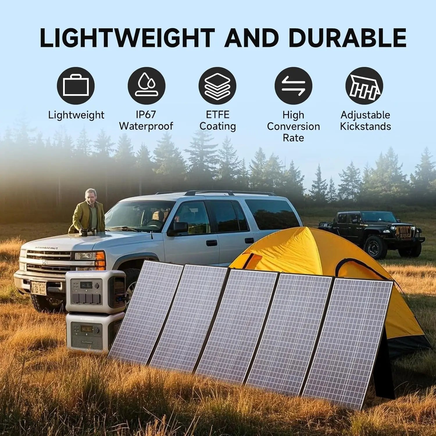 ALLPOWERS SP037 400W Portable Solar Panel,Foldable and Storage,Ip67 Waterproof,Suitable for Off-Grid Rvs,Camping,And Plug-And-Play Use,With Stand
