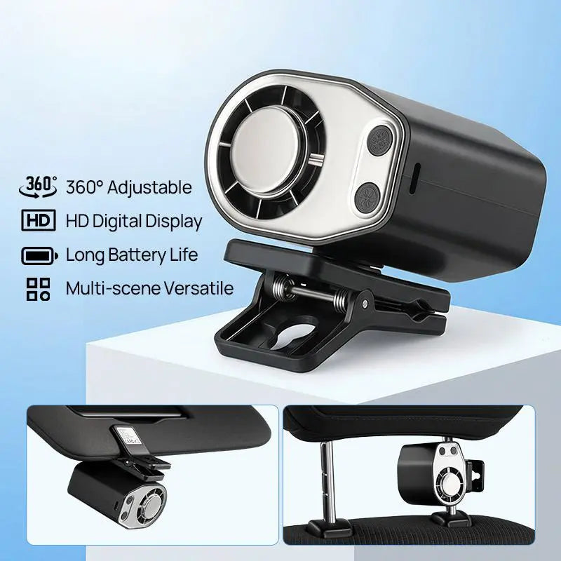 JOYTUTUS Semiconductor Cooling Clip-On Fan - Portable Clip Fan, Car Accessories, 360° Rotatable, 100-Speed Adjustable, USB Rechargeable, 3000Mah 20Hr Battery, LED Display, Cool Tech Gadget, Cars Accessories