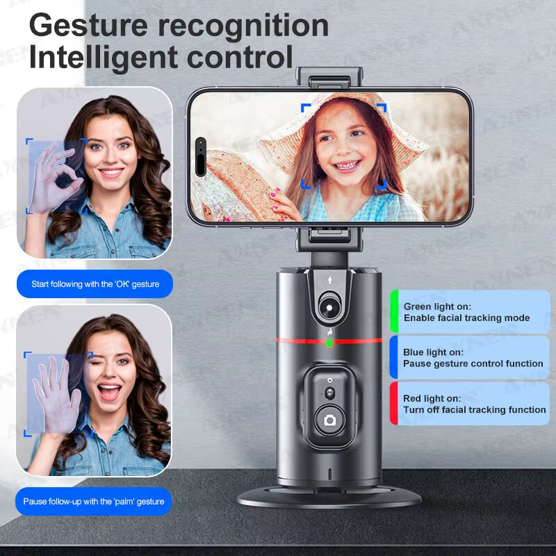 2026 New 360 Rotation Follow-Up Gimbal Stabilizer Monopod Desktop Tracking Gimbal with Remote for Live Photography