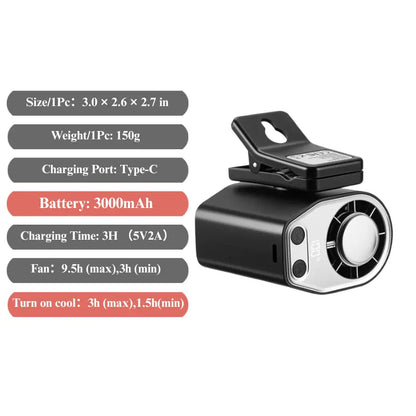 JOYTUTUS Semiconductor Cooling Clip-On Fan - Portable Clip Fan, Car Accessories, 360° Rotatable, 100-Speed Adjustable, USB Rechargeable, 3000Mah 20Hr Battery, LED Display, Cool Tech Gadget, Cars Accessories
