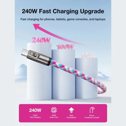 Joytutus 240W USB-C Fast Charging Phone Lanyard 7Mm Nylon Crossbody Wrist Strap for Iphone 16/15 Samsung Pixel Heavy-Duty Braided Cable 4Ft Length 3-In-1 Multifunctional Data Sync & Hands-Free Carry