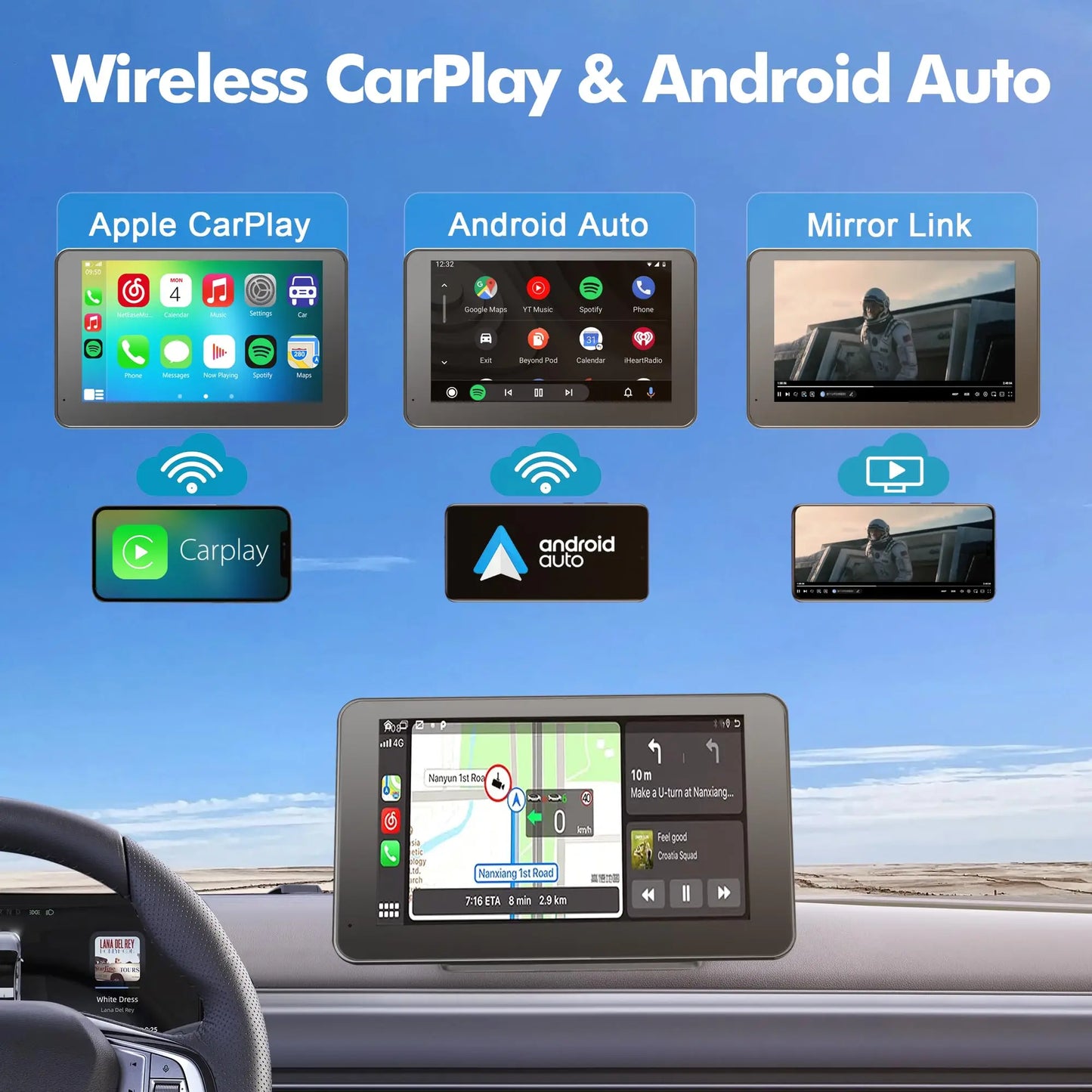 【PASLDA】2026 Upgraded Wireless Carplay Screen for Andriod & Iphone : the Ultimate Portable Car Play Adapter for Seamless In-Car Entertainment Car Media Player Car Monitor