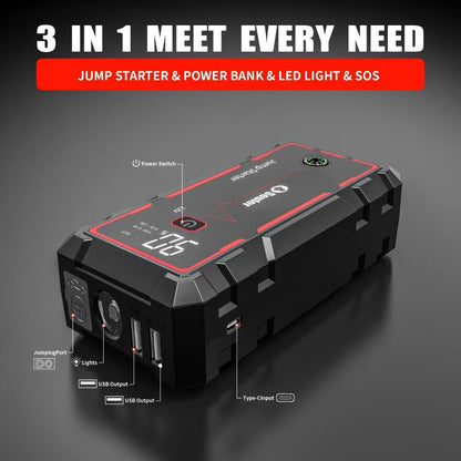 Soulor 8000Mah Portable Car Jump Starter 12V Battery Booster Power Bank with LED Emergency Light, LCD Display and Smart Jumper Cables for Cars Suvs Trucks