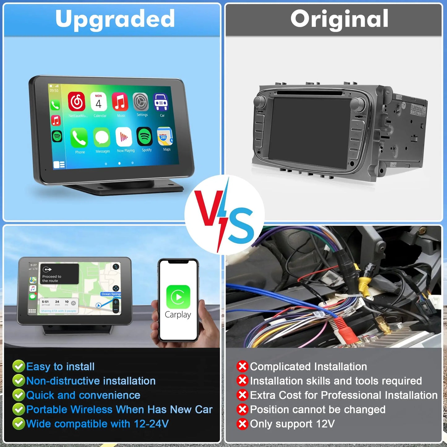【PASLDA】2026 Upgraded Wireless Carplay Screen for Andriod & Iphone : the Ultimate Portable Car Play Adapter for Seamless In-Car Entertainment Car Media Player Car Monitor
