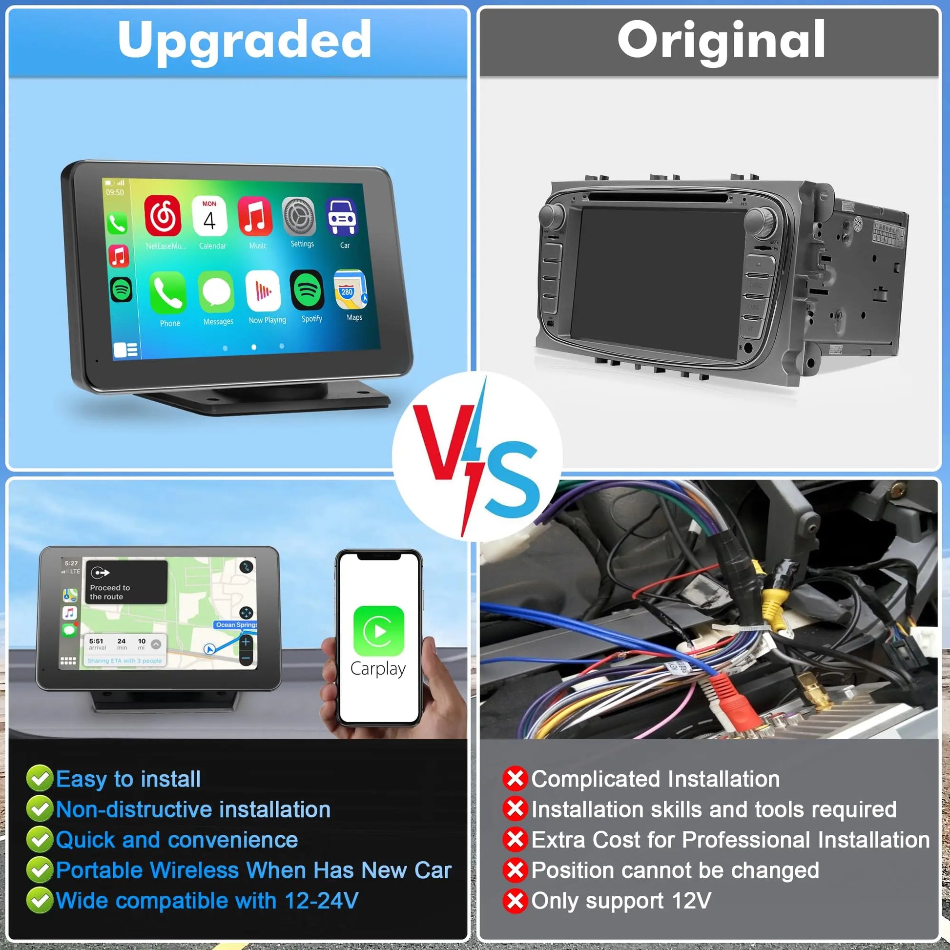 【PASLDA】2026 Upgraded Wireless Carplay Screen for Andriod & Iphone : the Ultimate Portable Car Play Adapter for Seamless In-Car Entertainment Car Media Player Car Monitor