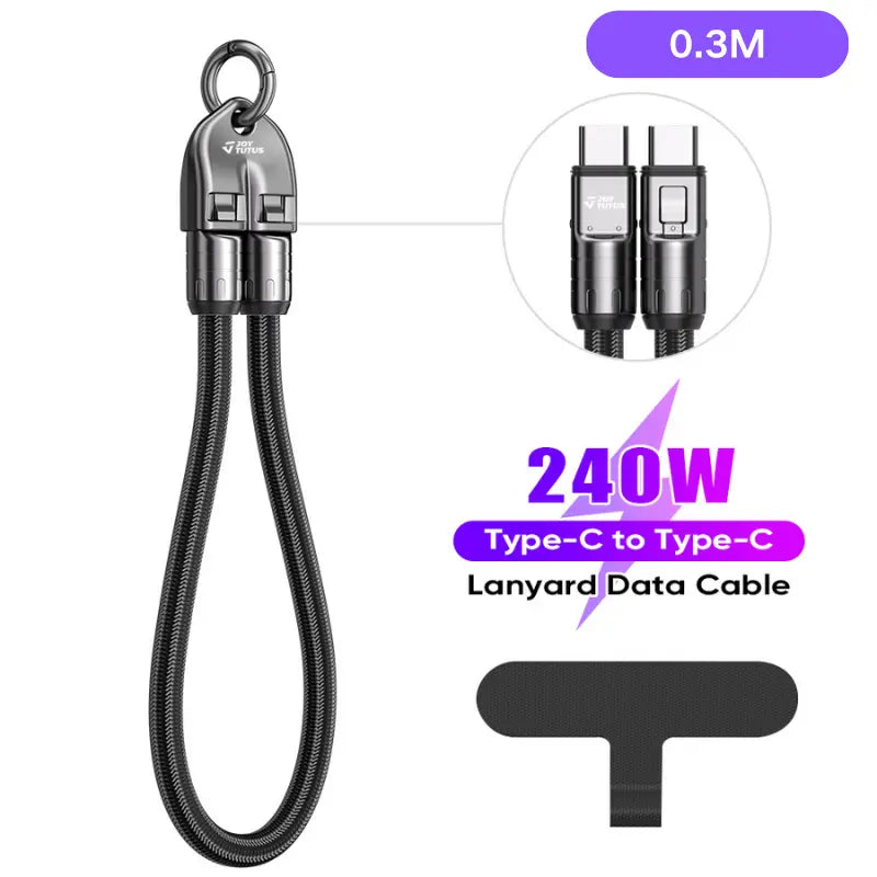 Joytutus 240W USB-C Fast Charging Phone Lanyard 7Mm Nylon Crossbody Wrist Strap for Iphone 16/15 Samsung Pixel Heavy-Duty Braided Cable 4Ft Length 3-In-1 Multifunctional Data Sync & Hands-Free Carry