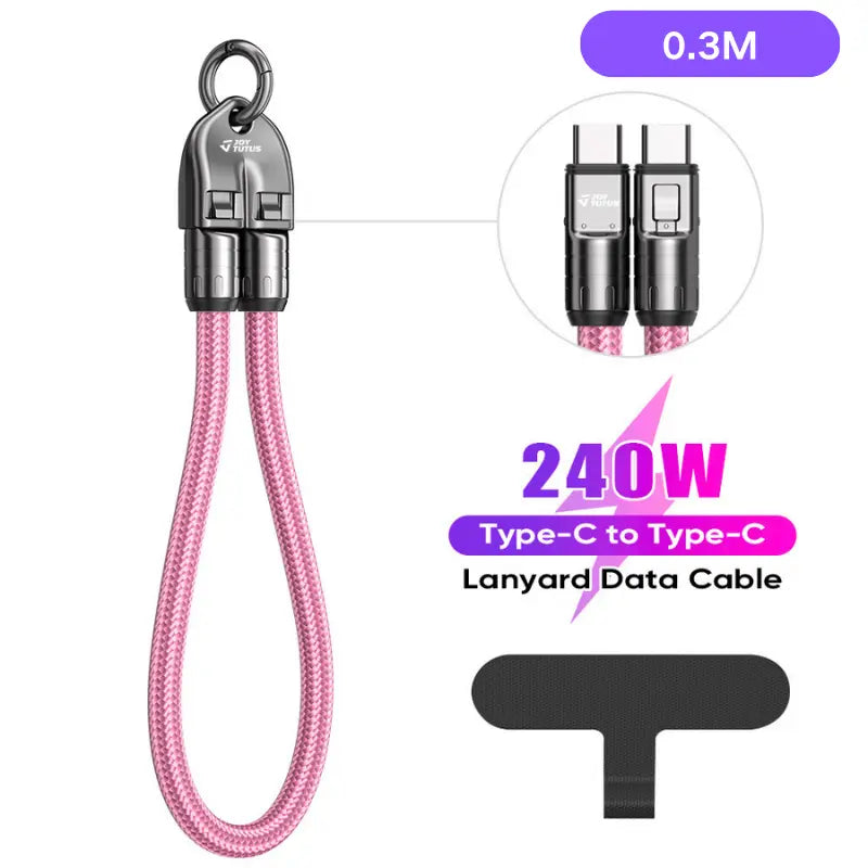 Joytutus 240W USB-C Fast Charging Phone Lanyard 7Mm Nylon Crossbody Wrist Strap for Iphone 16/15 Samsung Pixel Heavy-Duty Braided Cable 4Ft Length 3-In-1 Multifunctional Data Sync & Hands-Free Carry