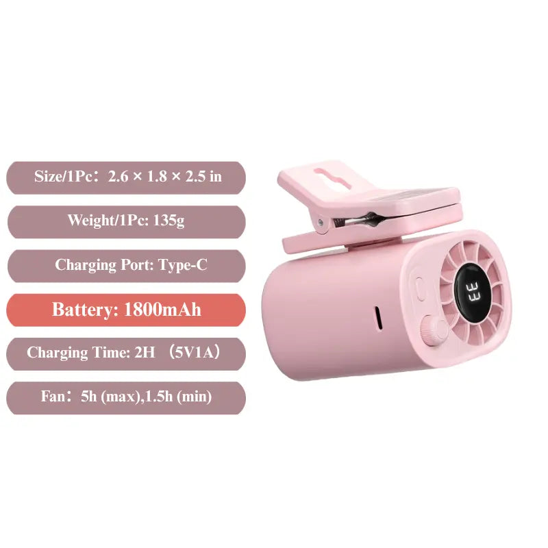JOYTUTUS Semiconductor Cooling Clip-On Fan - Portable Clip Fan, Car Accessories, 360° Rotatable, 100-Speed Adjustable, USB Rechargeable, 3000Mah 20Hr Battery, LED Display, Cool Tech Gadget, Cars Accessories