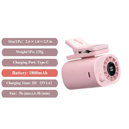 JOYTUTUS Semiconductor Cooling Clip-On Fan - Portable Clip Fan, Car Accessories, 360° Rotatable, 100-Speed Adjustable, USB Rechargeable, 3000Mah 20Hr Battery, LED Display, Cool Tech Gadget, Cars Accessories