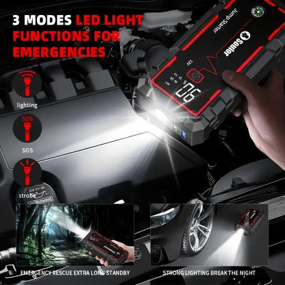 Soulor 8000Mah Portable Car Jump Starter 12V Battery Booster Power Bank with LED Emergency Light, LCD Display and Smart Jumper Cables for Cars Suvs Trucks
