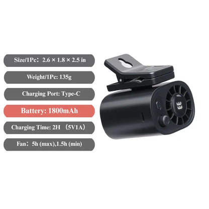 JOYTUTUS Semiconductor Cooling Clip-On Fan - Portable Clip Fan, Car Accessories, 360° Rotatable, 100-Speed Adjustable, USB Rechargeable, 3000Mah 20Hr Battery, LED Display, Cool Tech Gadget, Cars Accessories