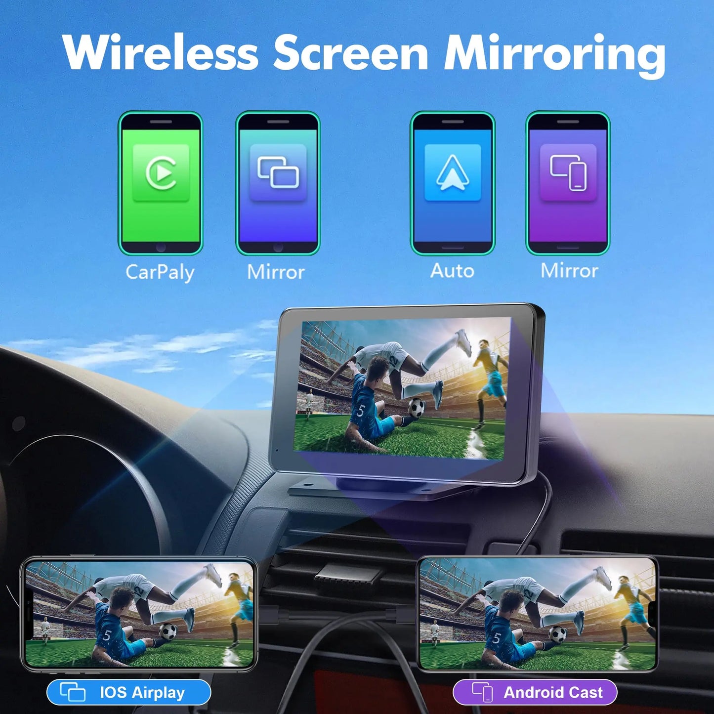 【PASLDA】2026 Upgraded Wireless Carplay Screen for Andriod & Iphone : the Ultimate Portable Car Play Adapter for Seamless In-Car Entertainment Car Media Player Car Monitor