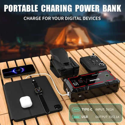 Soulor 8000Mah Portable Car Jump Starter 12V Battery Booster Power Bank with LED Emergency Light, LCD Display and Smart Jumper Cables for Cars Suvs Trucks