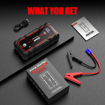 Soulor 8000Mah Portable Car Jump Starter 12V Battery Booster Power Bank with LED Emergency Light, LCD Display and Smart Jumper Cables for Cars Suvs Trucks