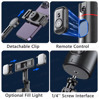 2026 New 360 Rotation Follow-Up Gimbal Stabilizer Monopod Desktop Tracking Gimbal with Remote for Live Photography