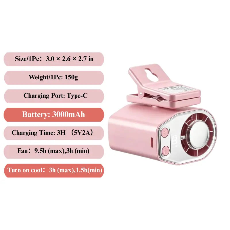 JOYTUTUS Semiconductor Cooling Clip-On Fan - Portable Clip Fan, Car Accessories, 360° Rotatable, 100-Speed Adjustable, USB Rechargeable, 3000Mah 20Hr Battery, LED Display, Cool Tech Gadget, Cars Accessories