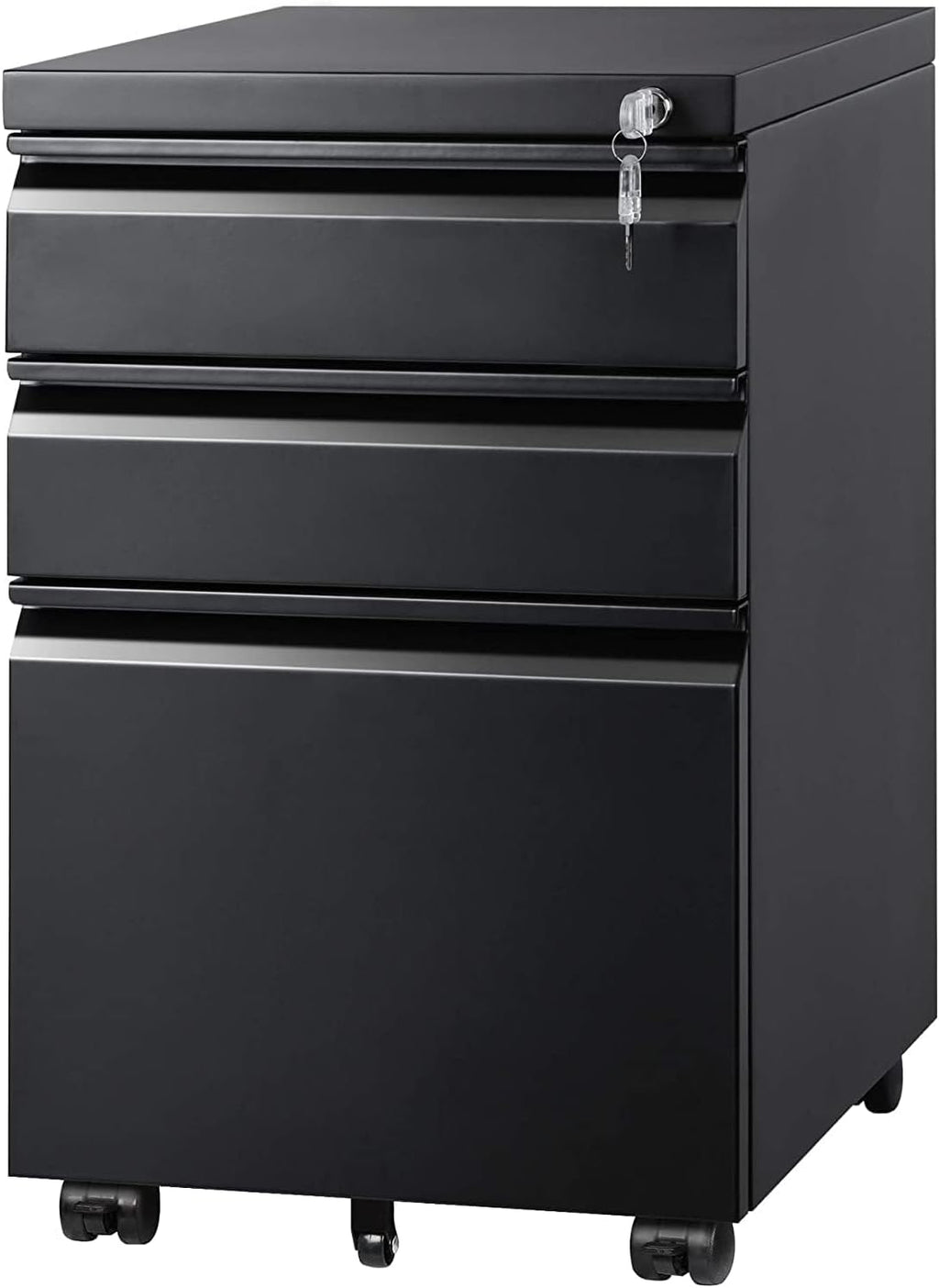 3 Drawer Mobile File Cabinet with Lock, Metal Filing Cabinet under Desk for Home Office, Fully Assembled except Casters, Fits Letter/Legal/A4 Size, Black