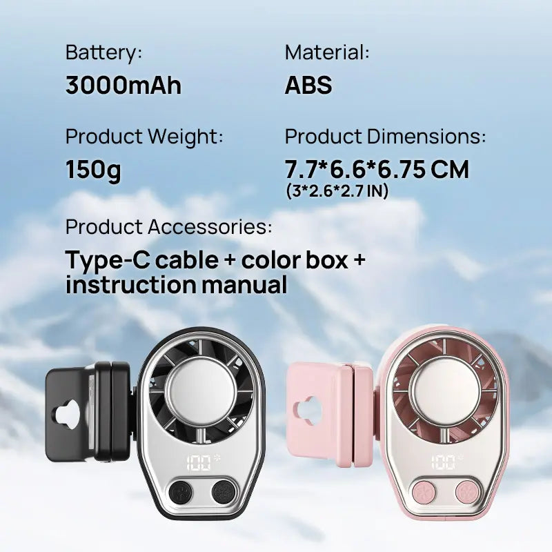 JOYTUTUS Semiconductor Cooling Clip-On Fan - Portable Clip Fan, Car Accessories, 360° Rotatable, 100-Speed Adjustable, USB Rechargeable, 3000Mah 20Hr Battery, LED Display, Cool Tech Gadget, Cars Accessories