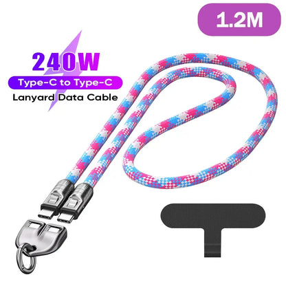 Joytutus 240W USB-C Fast Charging Phone Lanyard 7Mm Nylon Crossbody Wrist Strap for Iphone 16/15 Samsung Pixel Heavy-Duty Braided Cable 4Ft Length 3-In-1 Multifunctional Data Sync & Hands-Free Carry